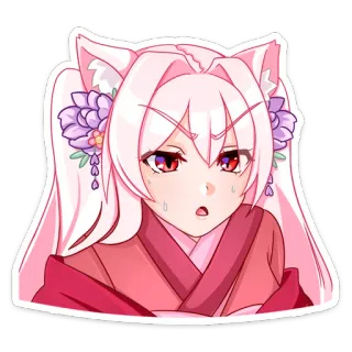 😰 gái anime, tai mèo, tóc hồng, hoa, hoạt hình, sticker, dễ thương, manga telegram sticker
