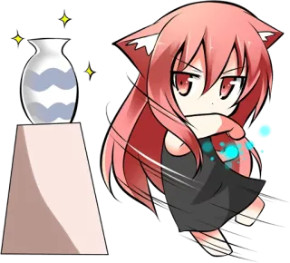 😯 Аниме, Девушка-кошка, Крушить, Разрушение, Ваза, Злой, Шалость telegram sticker