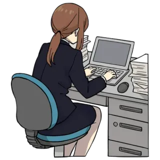 🤓 офис, женщина, ноутбук, стол, бизнес, работа, компьютер telegram sticker