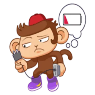 📱 macaco, bateria fraca, carregador, desenho animado, adesivo, plugue telegram sticker