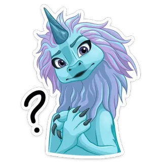 ❓ ? punto interrogativo, incerto, confuso, drago, unicorno, fantasy, cartone animato telegram sticker