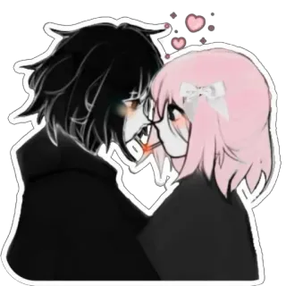 💕 รัก, อนิเมะ, น่ารัก, จูบ, คู่รัก, หัวใจ whatsapp sticker