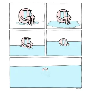 💎 verdriet, verdrinking, huilen, water, eenzaamheid, depressie, cartoon telegram sticker