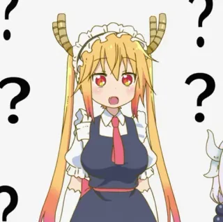 💈 Tohru Miss Kobayashi's Dragon Maid anime, dragón, maid, signos de interrogación, confundido, tohru, kobayashi, lindo telegram sticker