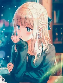 ❤️ anime, girl, cafe, cute, blonde hair telegram sticker