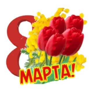 🙂 МАРТА! 3月8日, 国際女性デー, 花, チューリップ, ミモザ telegram sticker