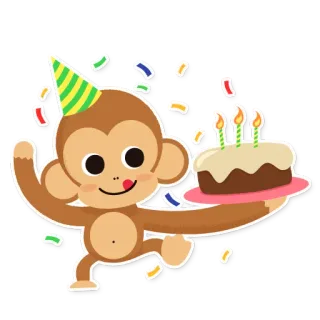 🎂 monyet, ulang tahun, perayaan, kue, pesta, binatang, kartun telegram sticker
