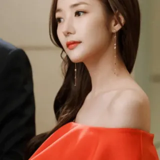 🙂 wanita, potret, gaun merah, asia, korea, model telegram sticker