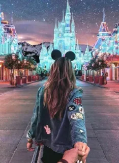 🎶 Disney, château, femme, mode, oreilles Mickey, parc, tourisme telegram sticker