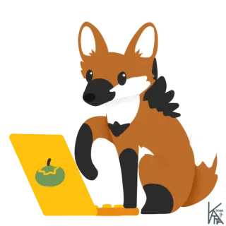 💻 volpe, laptop, computer, animale, cartone animato telegram sticker