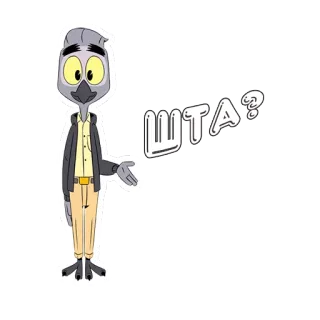 🤔 ШТА? desenho animado, pássaro, jaqueta, pergunta, russo telegram sticker