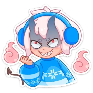 😈 Fille anime, Diable, Dessin animé, Casque audio, Autocollant, Mignon whatsapp sticker