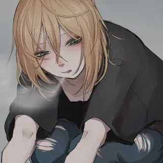 😕 anime, cartoon, sad, exhausted, tired, blonde telegram sticker