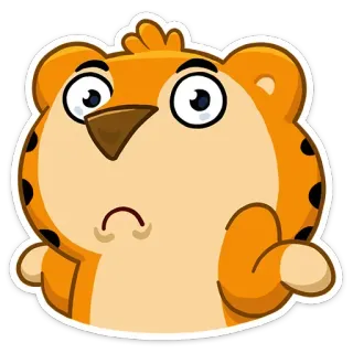 😶 Dessin animé, Tigre, Mignon, Animal, Autocollant, Confus telegram sticker