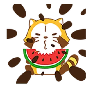 🍉 Cartone animato, Animale, Procione, Anguria, Carino, Cibo telegram sticker
