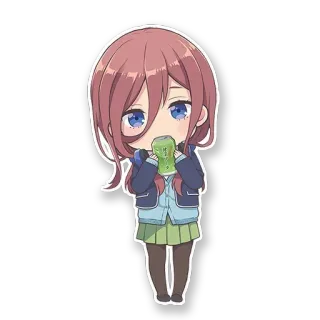 😳 Miku Nakano The Quintessential Quintuplets anime, chibi, kawaii, girl, Miku Nakano, The Quintessential Quintuplets, soda telegram sticker