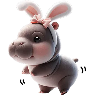 💃 ippopotamo, orecchie da coniglio, carino, animale, kawaii, adesivo, cartone animato telegram sticker