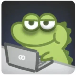 🥱 frog, computer, laptop, animal, green, cartoon telegram sticker
