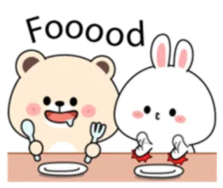 😡 ours, lapin, manger, dessin animé, mignon, table telegram sticker