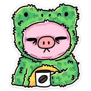☕️ 动物, 猪, 青蛙, 咖啡, 可爱, 卡通, 贴纸 telegram sticker