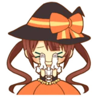 🙈 할로윈, 마녀, 소녀, 귀여운, 만화, 주황색, 해골, 장갑 telegram sticker