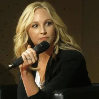🗝 Caroline Forbes The Vampire Diaries actress, blonde, microphone, woman, portrait, tv show telegram sticker