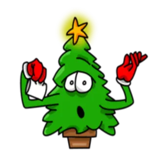 😐 árbol de navidad, dibujos animados, sorpresa, estrella, fiesta, navidad telegram sticker