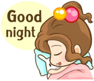 🌙 Good night chúc ngủ ngon, đang ngủ, cô gái, gối, hoạt hình telegram sticker