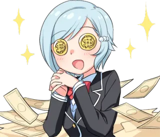 🤑 geld, dollar, munten, financiën, anime, cartoon telegram sticker