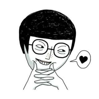 😍 卡通, 爱, 心, 插画, 眼镜, 黑白 telegram sticker