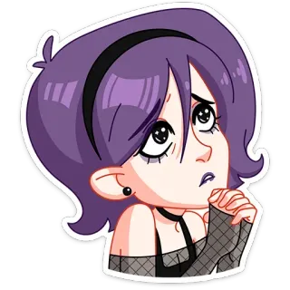 🥺 Cartoon, Mädchen, Emo, Goth, Aufkleber, lila Haare telegram sticker