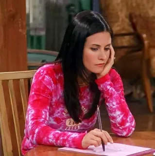 😐 Monica Geller Friends Monica Geller, Friends, Série TV, Sitcom, Années 90, Courteney Cox, Écriture whatsapp sticker