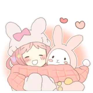 ❄ мультфильм, девушка, кролик, каваи, мило, объятия, сердечки telegram sticker