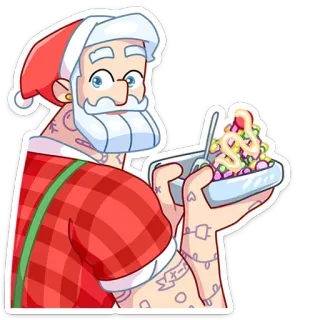🥗 santa claus, navidad, tatuaje, ensalada, vacaciones, comida telegram sticker