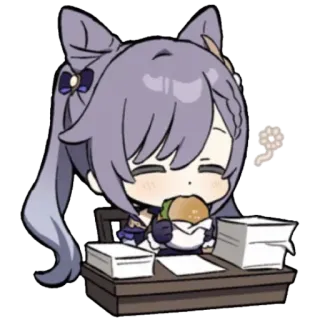 ⚡ Keqing Genshin Impact anime, video game, cute, eating, chibi, keqing, genshin impact telegram sticker