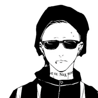 ♟ με τε. Νεχ. ποσ Person, Sonnenbrille, Hut, Schwarzweiß, Anime, Tätowierung whatsapp sticker