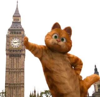 😠 Garfield cat, cartoon, orange cat, Big Ben, London telegram sticker