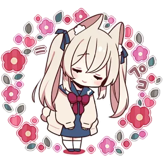 😌 ぺこ cô gái anime, dễ thương, hoa, kawaii, tai thỏ whatsapp sticker