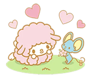 🐭 ovelha, rato, flores, fofo, desenho animado, corações telegram sticker
