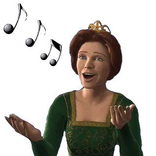 🎵 Princess Fiona Shrek desenho animado, princesa, cantando, fiona, notas musicais, animação whatsapp sticker