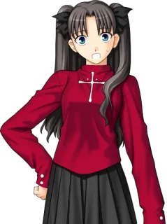 😰 Rin Tohsaka Fate/stay night Anime, Personaje, Femenino, Expresión, Uniforme escolar whatsapp sticker