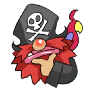 🤔 bajak laut, tengkorak, tulang bersilang, burung beo, kartun, karakter, jenggot merah, topi whatsapp sticker