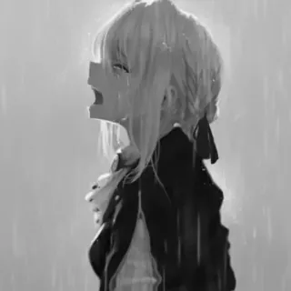 🍙 Anime, Weinend, Mädchen, Traurig, Schwarzweiß, Regen telegram sticker