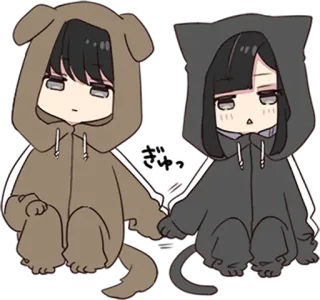 🤝 ぎゅっ anime, manga, cute, kawaii, dog, cat, chibi telegram sticker