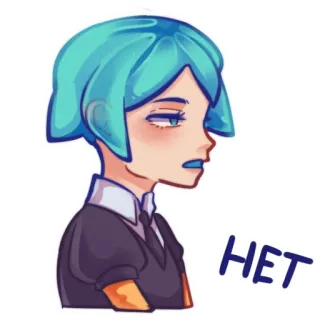 👺 HET personage, blauw haar, sticker, russisch, nee, нет telegram sticker