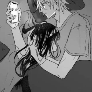 🖤 カップル, ベッド, 電話, 睡眠, アニメ風 telegram sticker