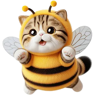 🥹 แมว, ผึ้ง, สัตว์, น่ารัก, ลูกแมว, สัตว์เลี้ยง, ลาย, ปีก whatsapp sticker