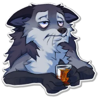 🥃 หมาป่า, สัตว์, เศร้า, ดื่ม, มานุษยรูปนิยม, แอลกอฮอล์ telegram sticker