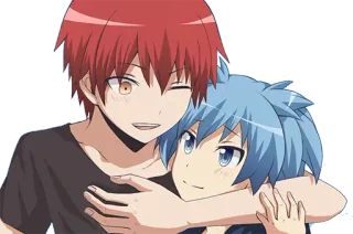 🤟 Karma Akabane, Nagisa Shiota Assassination Classroom อนิเมะ, มิตรภาพ, การ์ตูน, กอด, ตัวละครอนิเมะ telegram sticker
