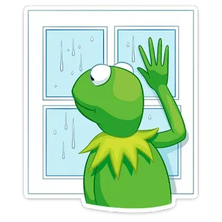 ☔️ Kermit Kermit the Frog, Muppet, Rain, Window, Cartoon, Frog telegram sticker